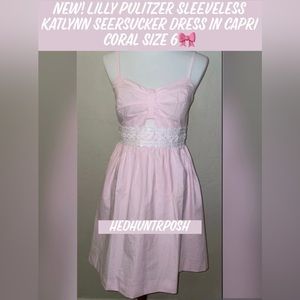 New! Lilly Pulitzer Sleeveless Seersucker Dress In Capri Coral Size 6🎀